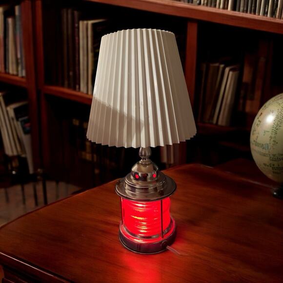 VTG Underwriters Laboratories 1970's Nautical Brass An Glass Lamp Boat Red 3way - Picture 1 of 16